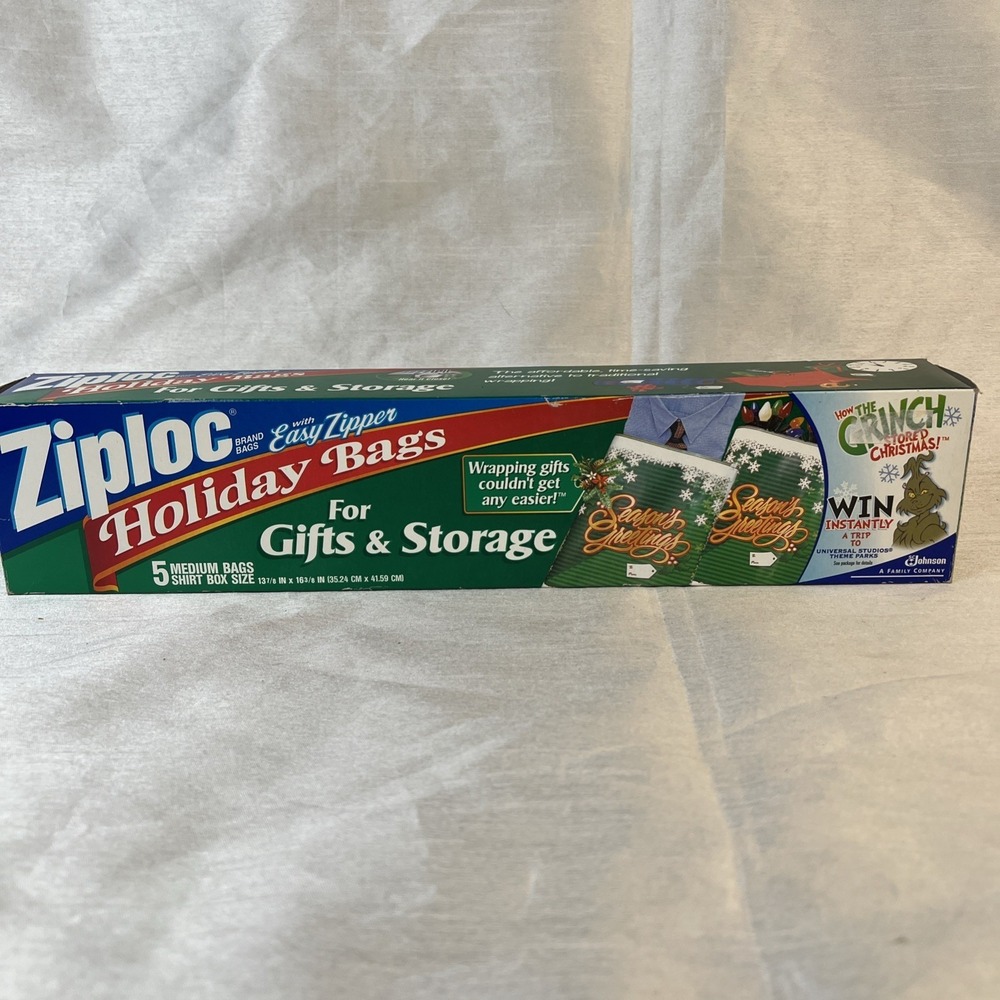 New-Vintage 2000 Ziploc Holiday Bags Easy Zipper 5 Medium Shirt Box Size Holiday
